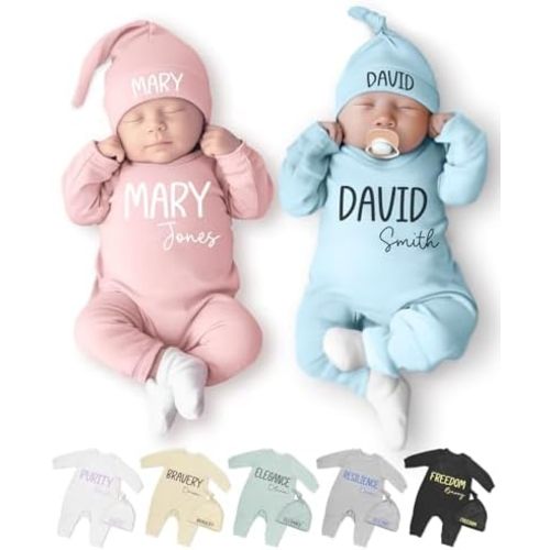 Personalized Baby Clothes Custom Name Newborn Coming Home Outfit & Hat Set for Boy Girl 0-6 Months Customized Gifts