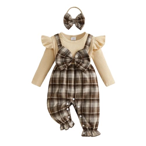 YINGISFITM Newborn Baby Girl Clothes Floral Romper Fack Two Piece Jumpsuit | Floral Romper,Vintage Infant Jumpsuit,Bow Heandband,Baby Girl Clothes Newborn Fall/Winter 0 3 6 9 12 18 Months