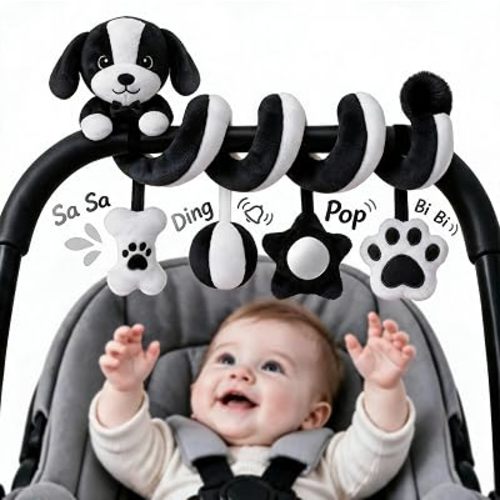 Spiral Car Seat Baby Toys 0-12 Months, High Contrast Puppy Toy