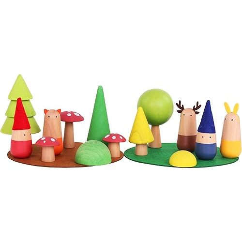 Waldorf Dwarf Forest Wooden Toy Set - Open Ended Imaginative Play for Kids 2+ - Montessori Inspired Creative Play- Eco-Friendly Educational Toy