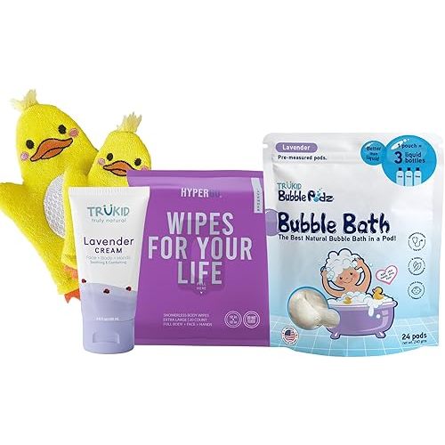 TruKid Bath Baby Essentials, Kids Skincare Set, Toddler Bubble Bath, Lavender Lotion and Body Wipes, Baby Shower Gift Set