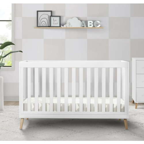 Delta Children Essex 4-in-1 Convertible Baby Crib, Bianca White/Natural Legs