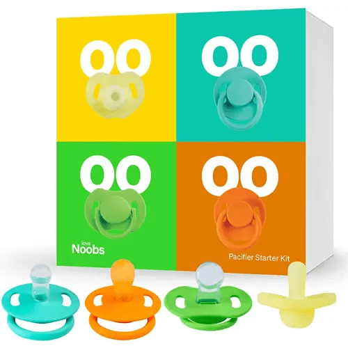 Pacifier Starter Kit by LoveNoobs, 4 Pack, Pacifiers 0-6 Months, Baby Starter Kit, Newborn Silicone Dummy, Orthodontic, Teething Soothers, Newborn Gift, Yellow