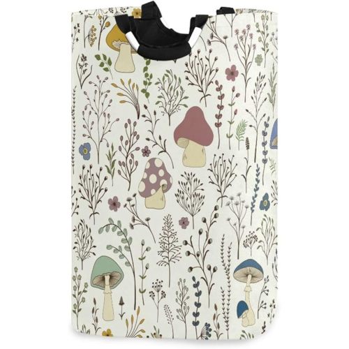 YETTASBIN Mushroom Laundry Hamper, Waterproof Foldable Laundry Basket Large Dirty Clothes Toys Storage Basket with Handle for Bathroom, Bedroom, Laundry Room, Playroom