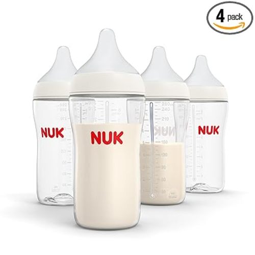 NUK Perfect Match 2-in-1 Natural and Anti-Colic Bottle with Medium Flow, Wide, Adaptable Nipple, 8oz., 4 Pack, BPA Free