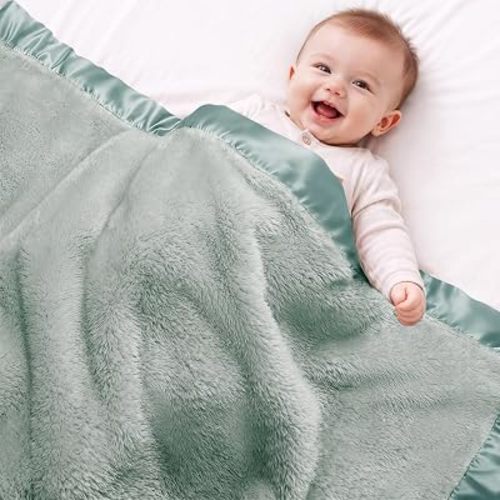 Pro Goleem Fleece Baby Blanket with 2 Inch Satin Trim Soft Anti-Static Plush Blanket for Boys and Girls Christmas Baby Gifts for Babies 30''x40'',Sage Green