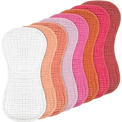 Frienda 8 Pack Muslin Burp Cloths for Baby Large 20 x 10 Inch Cotton Burp Rags for Spit up Drool Absorbent Soft Multicolor Wash Cloths Diapers for Newborn Girl Boy Essential Shower Gift(Sweet Color)