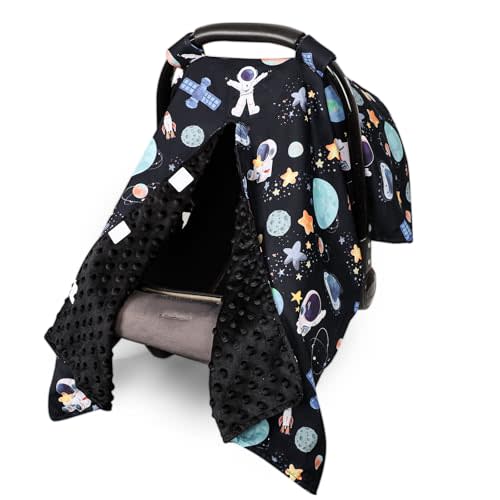 Baby Car Seat Cover, Windproof Carseat Cover for Infant Girls, Infant Warm Carseat Canopy with Double Layer Fabric for Winter, Compatible with Most Baby Car Seat, Black Space