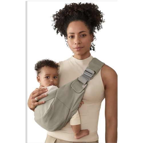 Ergobaby Upsie Sling Baby Carrier for Babies and Toddlers 6-48 Months (17-45 lbs) - 2-Position Ergonomic Baby Carrier with Front Storage Pocket, Hip-Healthy Positioning - Soft Olive