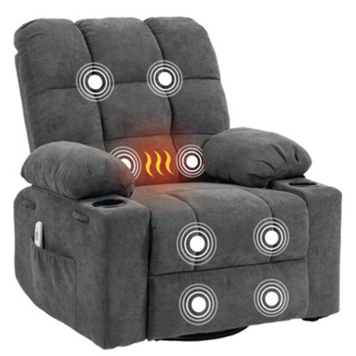 Latitude Run® Overstuffed Heated Massage Swivel Rocker Recliner with USB and Cup Holders & Reviews | Wayfair