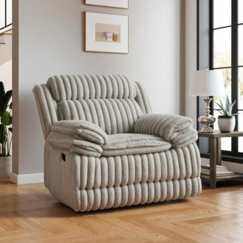 Manual Recliner with Wide-Wale Corduroy Upholstery, Gray | Wayfair