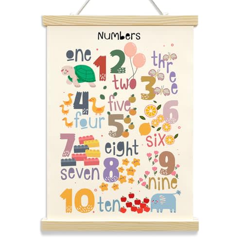 Alphabet Numbers 1-10 Wall Art Poster Hanger Frame-Educational Hanging Banner Wall Art With Wooden Frames-Canvas Artwork Wall Hanging Prints Nursery Decorations For Living Room Bedroom Classroom-A06