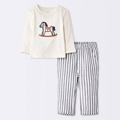 Baby Boys' Rocking Horse Long Sleeve and Striped Pants Set - Cloud Island™ Off-White 0-3M