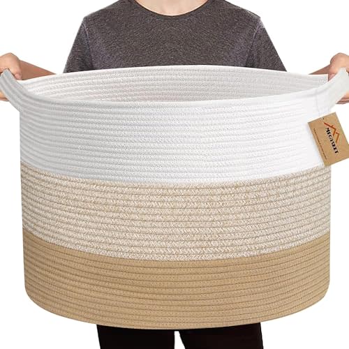 MEGASKET Extra Large Storage Basket, 22 X 22 X 14 Blanket Basket Living Room, Kids Toy Box Organizer, Woven Cotton Rope Baskets for Storage, Soft Dog Toy Bin, Wicker Pillow Blanket Holder