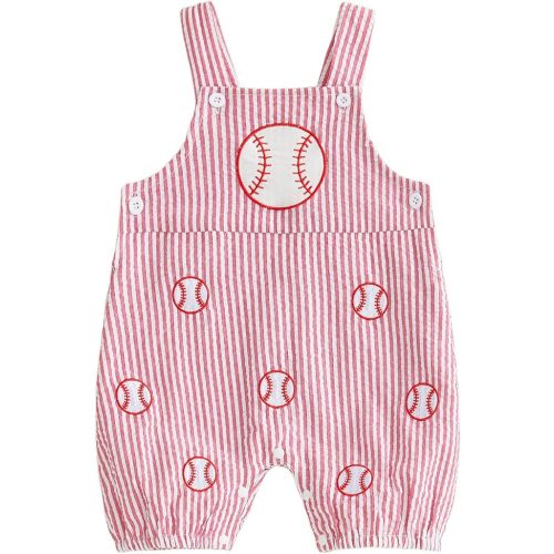 Nibbcoa Baby Boy Summer Outfit Embroidery Bubble Romper Striped Sleeveless Onesie Bodysuit Overalls Newborn Boy Clothes (Red, 6-12 Months)