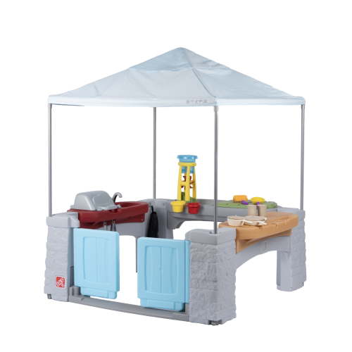 Step2 All Around Play Pavilion Gray Kids Plastic Playhouse for Outdoor Fun Ages 2 Years Plus