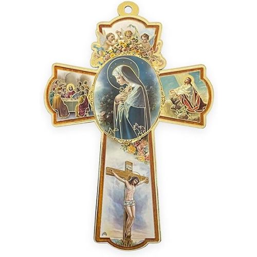 8" Inch Mystical Rose Virgin Mary Wooden Wall Cross Virgen Rosa Mistica Decor Religious Gift