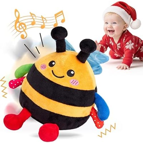 hahaland Baby Toy for 6 + 12 18 Months – Crawling Musical Dancing Bouncing Learning Bee Plush, Interactive Tummy Time Toy for 1 2 3 Year Old Boys Girls Ideal Birthday