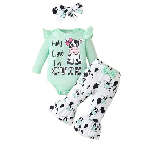 Aoswep Baby Girl Clothes Infant Newborn Girl Cow Print Long Pant Set Clothes