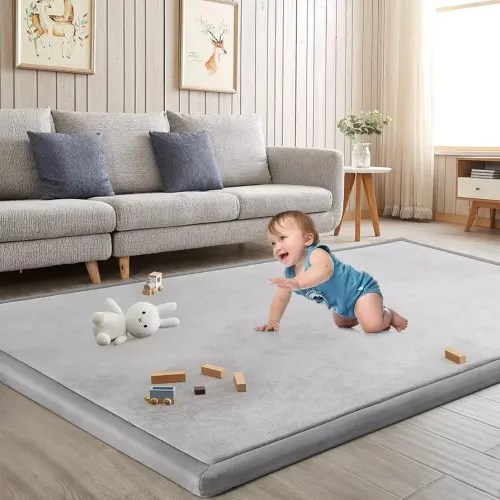 ILPEOD Baby Play Mat for Floor Tummy Time Mat Nursery Rug Muscle Mat Area Rug Playroom Rug Tatami Mat 71x79" Memory Foam 1.3" Thick Crawling Mat For Babies,Toddlers, Infants, Kids(Light Gray)