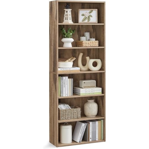 VASAGLE Custos Collection - Bookshelf, 6-Tier Bookcase, Book Shelf, Open Storage Shelf, 9.4 x 23.6 x 63.3 Inches, for Living Room, Home Office, Dinning Room, Camel Brown ULBC166T50