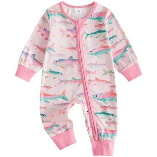 Newborn Baby Girl Boy Fishing Outfit Fish Romper Zipper Jumpsuit