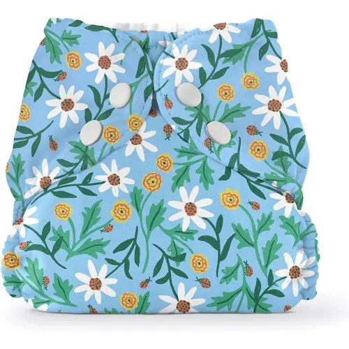 Esembly Cloth Diaper Cover - Reusable Swim Diaper, Waterproof, Breathable - Adjustable Outer Layer Over Absorbent Inner for Blowout Protection - Dancing Daisies, Size 2 (18-35lbs)