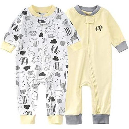 6-12 Month Teach Leanbh Baby 2-Pack Footless Pajamas Cotton Long Sleeve Printing 2 Way Zipper Romper Jumpsuit Sleep and Play 3-24 Months