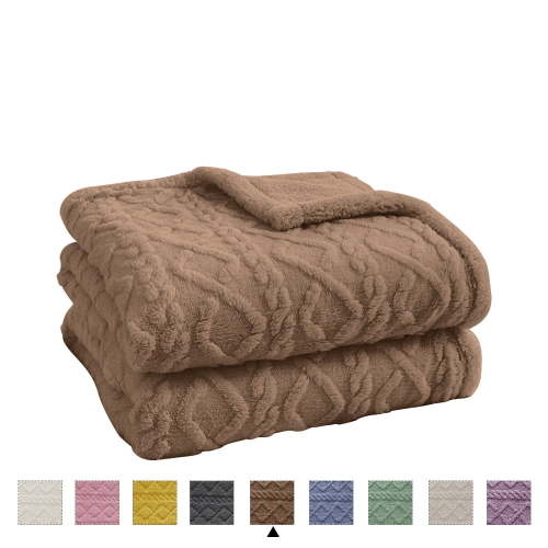 Homieway Coffee Throw Blanket, Full Size Lightweight Taffeta Fleece Blanket for Couch Sofa, 2-Sided 3D Woven Design Fuzzy Soft Cozy Blanket for All Seasons, 70"×80"