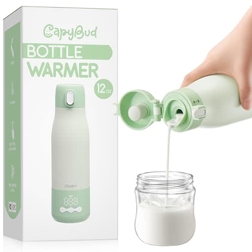CapyBud Portable Bottle Warmer for Travel, 3Min Fast Heating Bottle Warmer for Breastmilk & Water, 12 Oz Milk Warmer with Precise Temp Control and 9000mAh Long-Lasting Battery for Travel, Car, Outdoor
