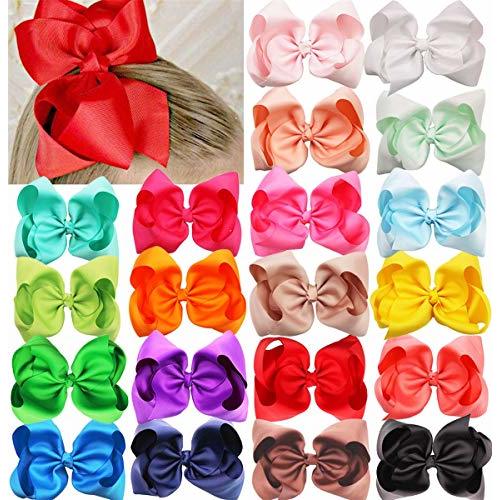 DED 20 Pcs 8" Hair Bows Clips Boutique Big Large Bows For Baby Girls Kids | Grosgrain Ribbon with Alligator Clips, Hair Accessories for Teens