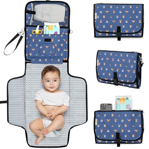 KeaBabies Portable Diaper Changing Pad, Travel, Car - Large Waterproof Baby Changing Mat, Wipeable, Padded, On The Go Travel Diaper Clutch Bag, Easy to Use Pockets for Newborn Essentials (Pets & Paws)
