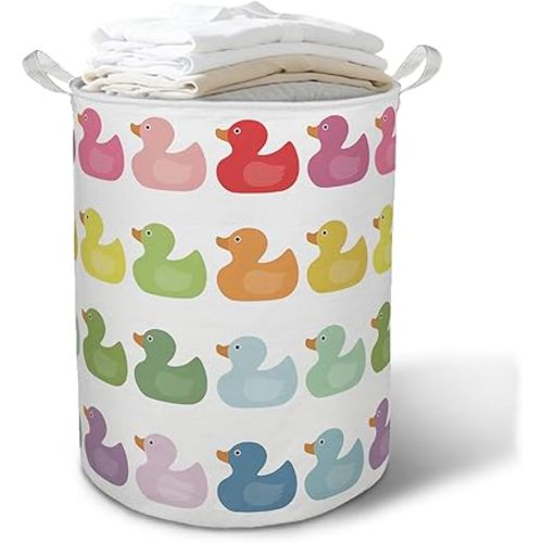Colorful Rubber Duck Laundry Basket Hamper, Boho Cute Ducks Foldable Clothes Toys Books Storage Box Bins Baskets Organizer for Baby Kids Room Nursery Playroom Bathroom
