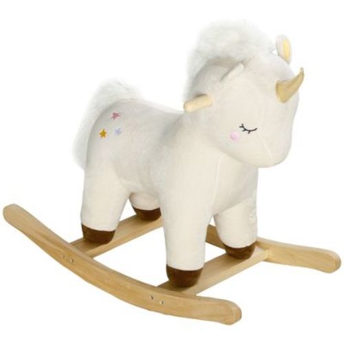 Qaba Rocking Horse, Kids Rocking Animal, Plush Ride on Unicorn with Realistic Sounds & Wooden Base for Years 2-4, White