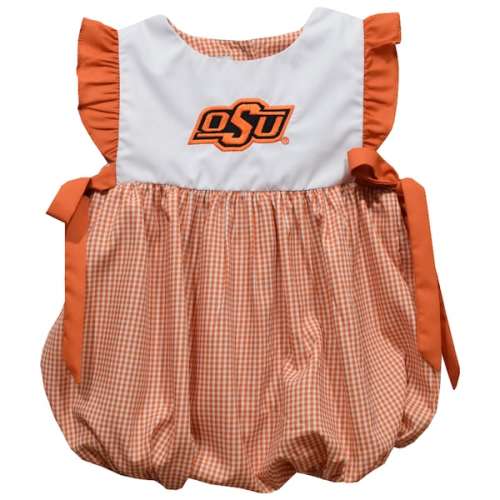 Girls Infant Vive La Fete Orange Oklahoma State Cowboys Gingham Puffy Bubble Dress