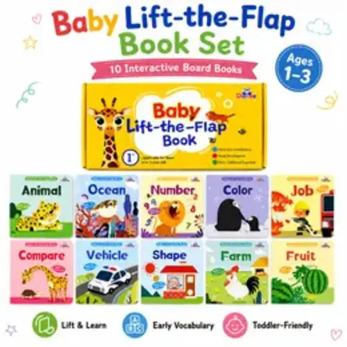 Diobee Peek & Learn Lift-the-Flap Board Book Set - 10 Interactive Topic Pages, Travel-ready Set with Bright Illustrations, Pullout Sliders, Fine Motor Skills Building, First Words, Toddler Gifts for 1+ Unisex, Birthday Gifts - TikTok Shop