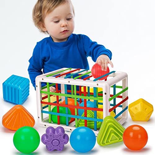 Montessori Shape Sorter & Sensory Building Toys - 6 Baby Ball & Shape Toys for 1-12 Months Old Boys & Girls