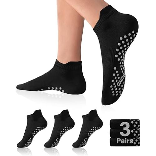 DIBAOLONG Pilates Socks with Grips for Women Yoga Socks Non Slip Barre Hospital Socks 6-Pairs Grippy Ankle Socks