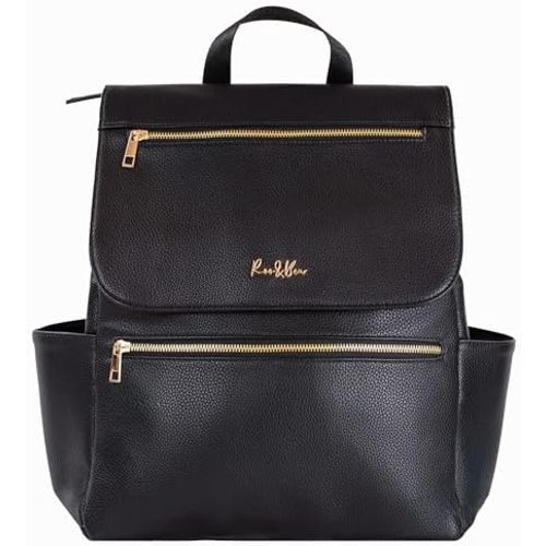 Premium Vegan Leather Diaper Bag Backpack: With stroller and crossbody straps. Designer Baby Bag, Stylish and Functional Diaper Backpack (Black)