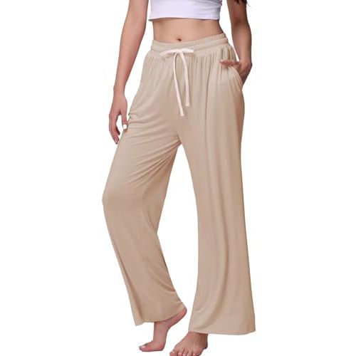 Veseacky Women's Comfy Stretch Drawstring Wide Leg Lounge Casual Pants Pajamas Bottoms Dance Bottoms S-4XL