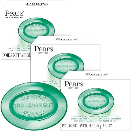 Pears Glycerin Soap, Transparent Green with Lemon Flower Extract, 2-Pack – Pure & Gentle Cleanser for Soft, Glowing Skin, 3.53 Oz Ea