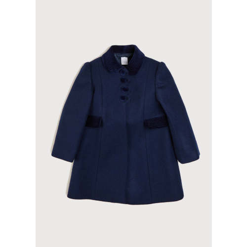 Single Breasted Scallop Detail Coat In Navy (12-10yrs)