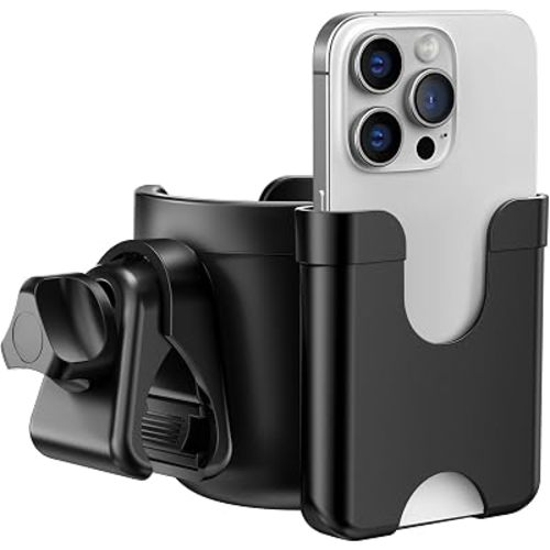 Guiseapue 2-in-1 Stroller Cup Holder Phone Holder, Black, Baby Essentials