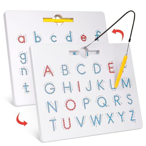 GAMENOTE Double Sided Magnetic Letter Board - 2 in 1 Alphabet Magnets Tracing Board for Toddlers ABC Letters Uppercase & Lowercase Practicing Learning Education Toys