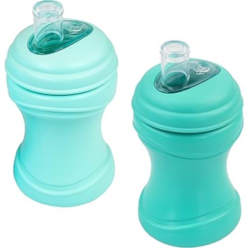 Re-Play Transition Sippy Cups for 1 Year-Old - Medical Grade Silicone Soft Spout & Travel Lid, Easy to Hold Hourglass Shape, Made in USA - 8 Oz. - Set of 2 - Sea Glass