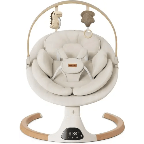 Baby Swings for Infants, Monamii Baby Swing, Bluetooth Infant Swing with Music Speaker, 5 Speeds and Remote Control, Electric Swing for Baby, Portable Baby Swing, Indoor & Outdoor Use (Light Beige)