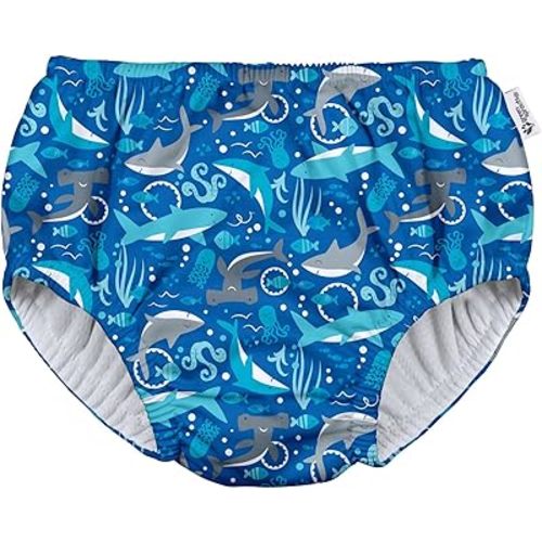 green sprouts Boys' Pull-up Reusable Absorbent Swim Diaper, Royal Blue Sharks, 6 Months