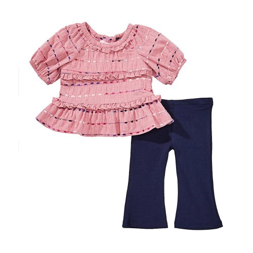 Bonnie Jean Baby Girls Short-Sleeve Slub-Knit Top & Denim Jeggings Set 6-9 MO