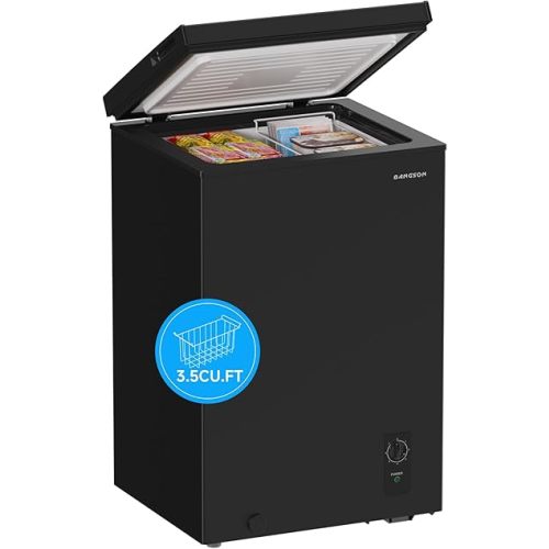 BANGSON 3.5 Cu.Ft Chest Freezer, Compact Deep Freezer with Removable Basket, Adjustable Thermostat, Energy-Saving, Quiet Mini Freezer for Home/Dorm/Apartment/Garage,Black