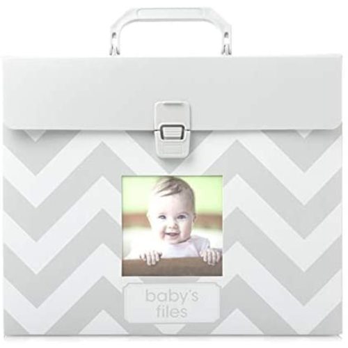 Tiny Ideas Baby File Keeper Organizer, Gray Chevron, Newborn Baby Document Organizer, Durable File Folder